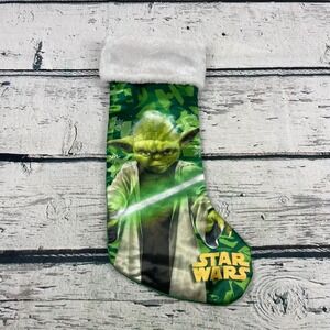 Star Wars Yoda Christmas Stocking Holiday Decor Green White Furry Trim